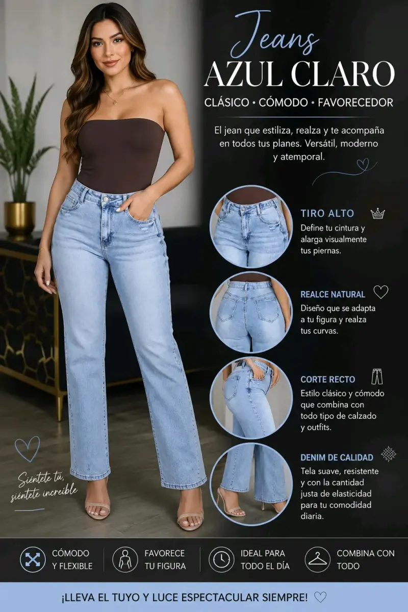 Jeans azul claro tiro alto cómodo y favorecedor - 1