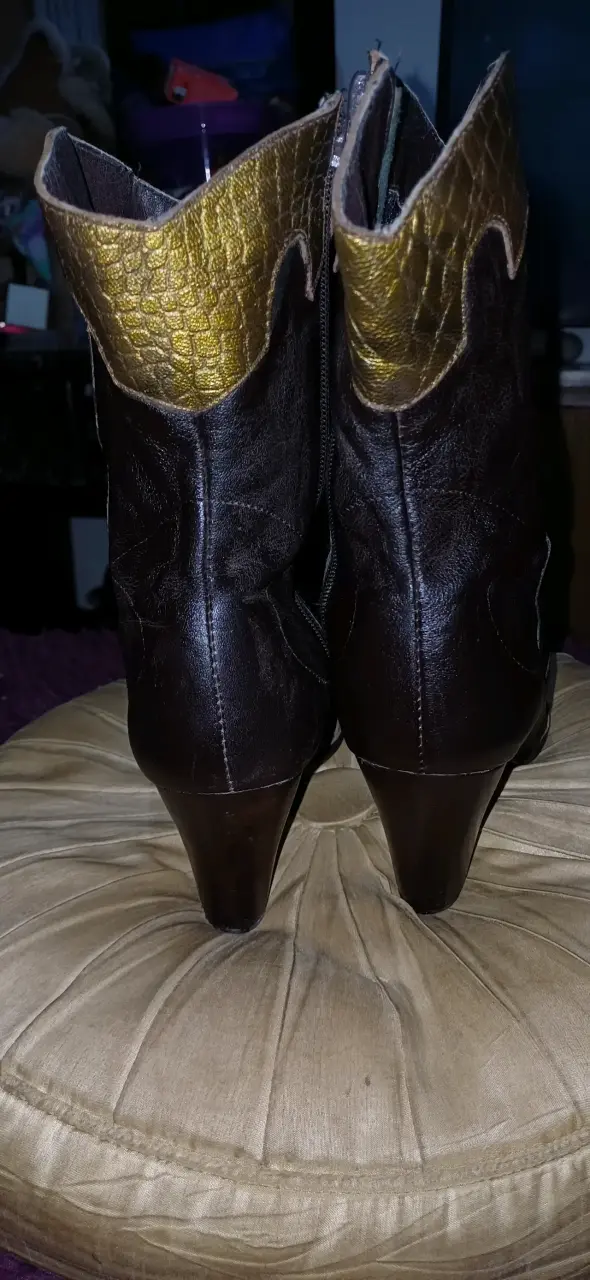 Botines de cuero marrón y dorado para mujer - 3