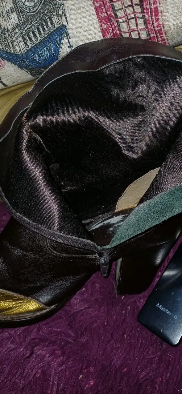 Botines de cuero marrón y dorado para mujer - 5