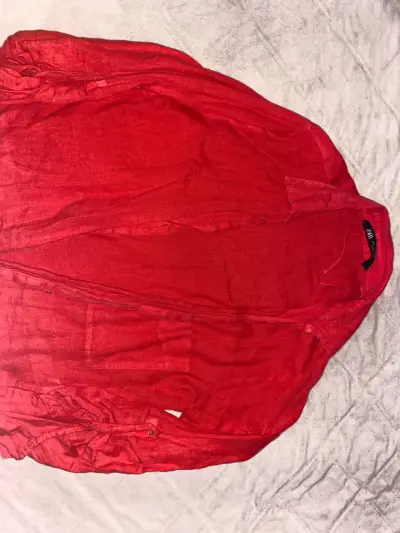 Blusa roja de lino Zara para mujer - miniatura 1