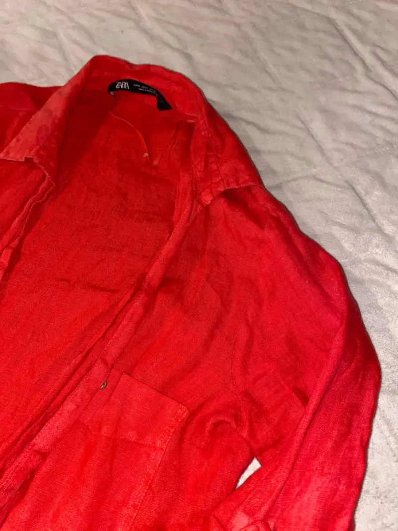 Blusa roja de lino Zara para mujer - 3