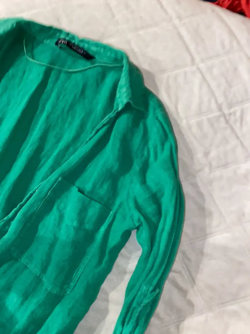 Camisa verde de lino Zara para mujer - 3