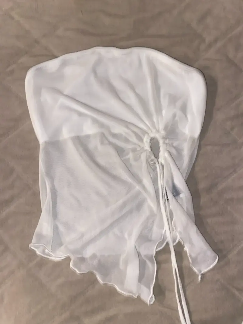 Top strapless blanco de malla con lazo - 2