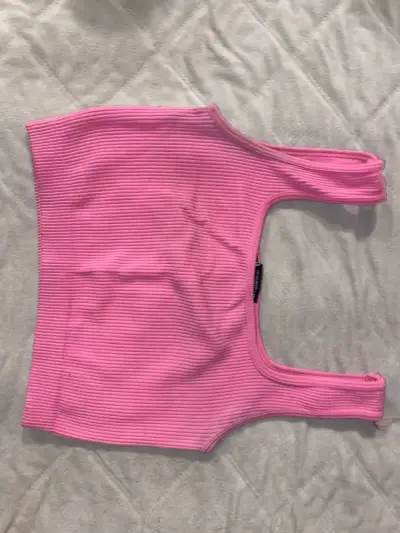 Top corto rosa de canalé Zara - miniatura 1