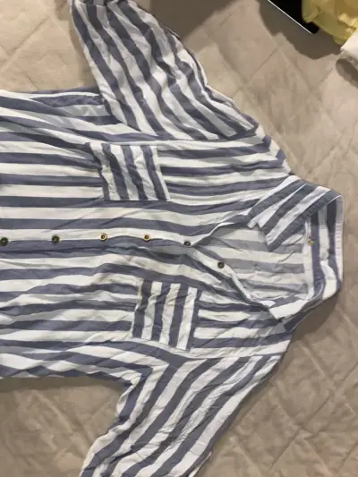 Camisa de rayas azul y blanco para mujer - miniatura 1