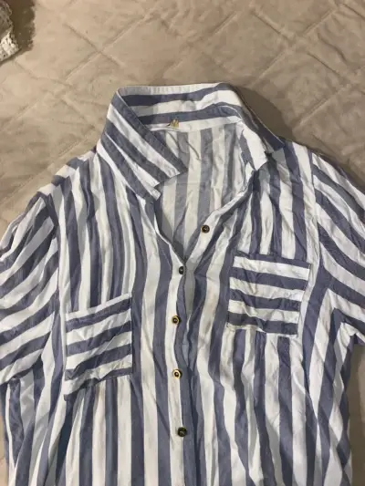 Camisa de rayas azul y blanco para mujer - miniatura 2