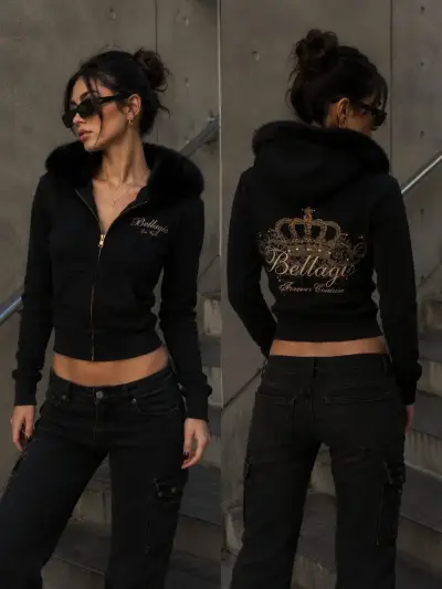 Chaqueta negra con capucha Bellagio para mujer - miniatura 1