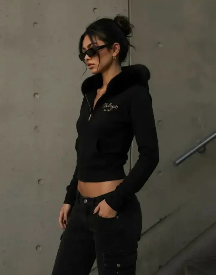 Chaqueta negra con capucha Bellagio para mujer - 4