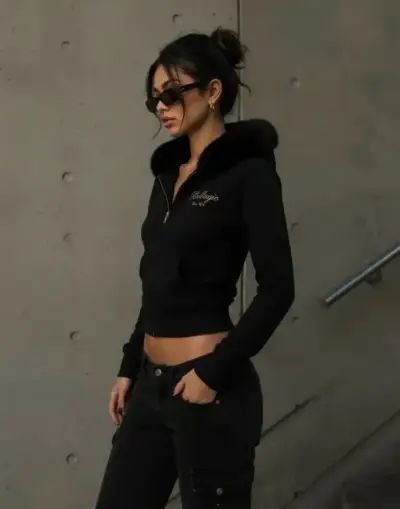 Chaqueta negra con capucha Bellagio para mujer - miniatura 4