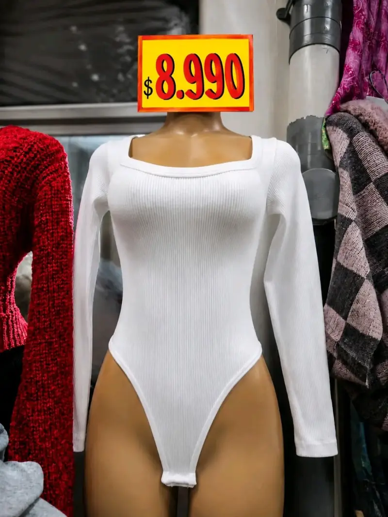 Body blanco de manga larga para mujer