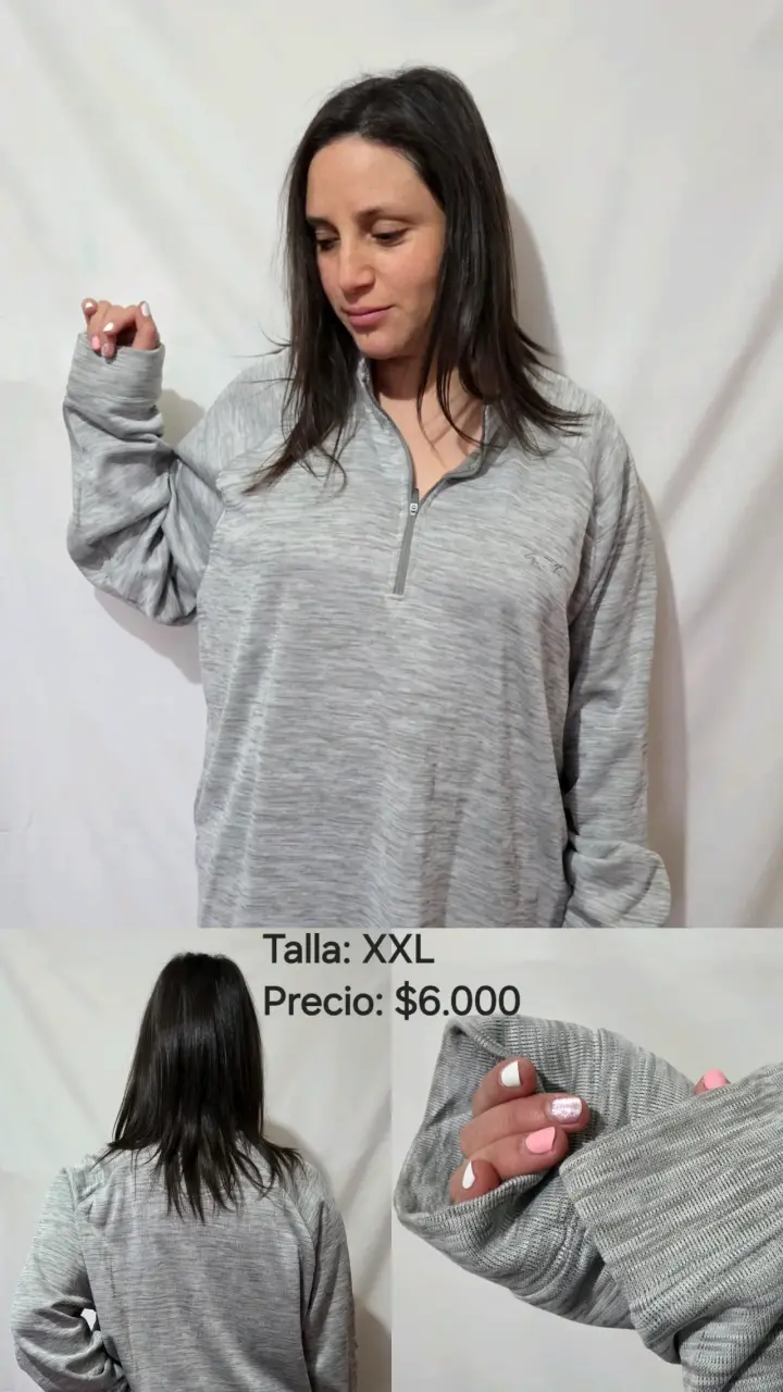 Polerón gris con cierre para mujer talla XXL