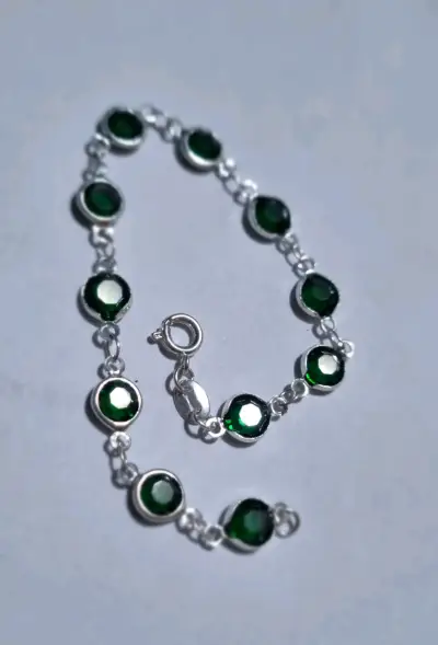 Pulsera de plata 925 con piedras verdes - miniatura 1