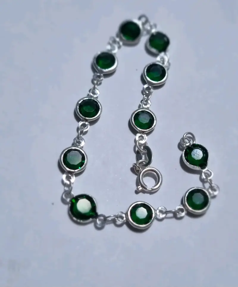 Pulsera de plata 925 con piedras verdes - 3