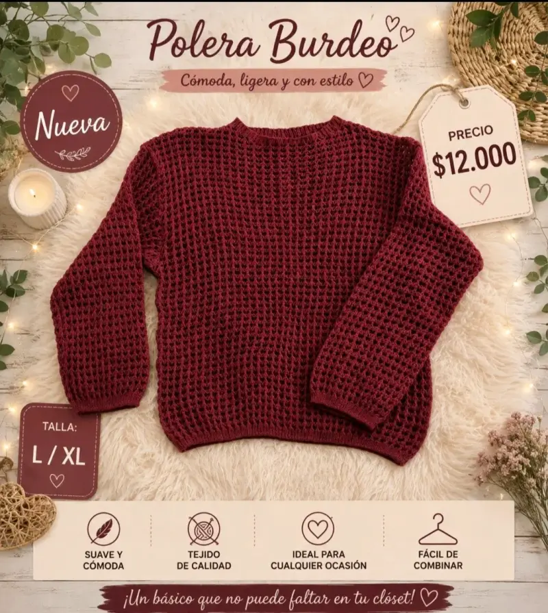 Polera Burdeo Nueva Talla L/XL