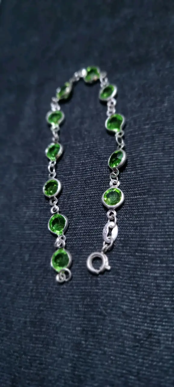 Pulsera de plata 925 con piedras verdes - 1