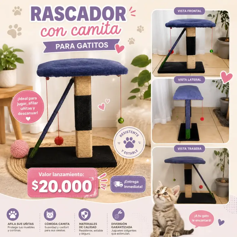 Rascador con camita para gatitos