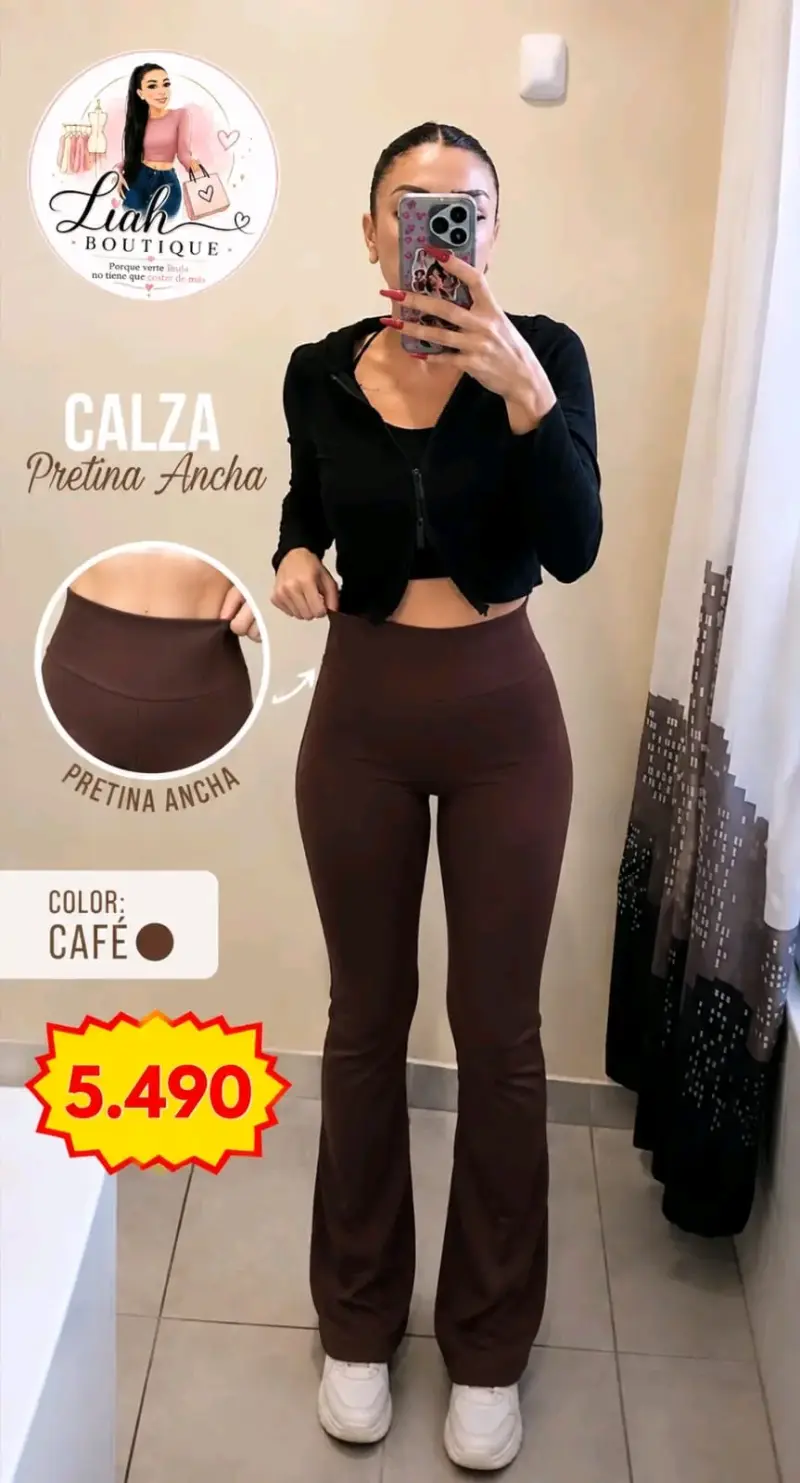Calza café pretina ancha para mujer