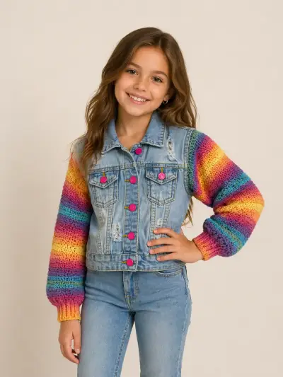 Chaqueta de mezclilla con mangas arcoíris  niña - miniatura 1