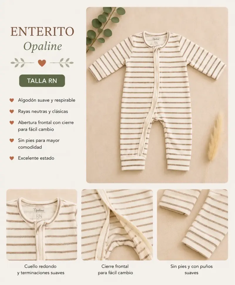Enterito de algodón rayado Opaline talla RN