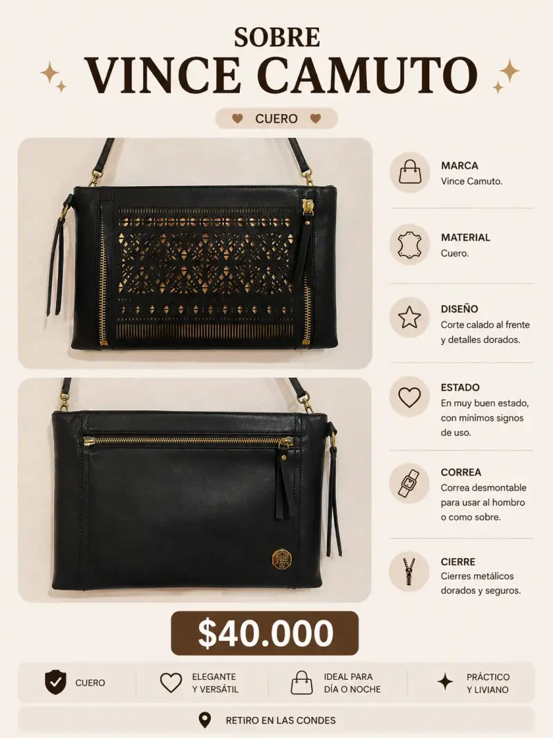 Sobre de cuero Vince Camuto con diseño calado