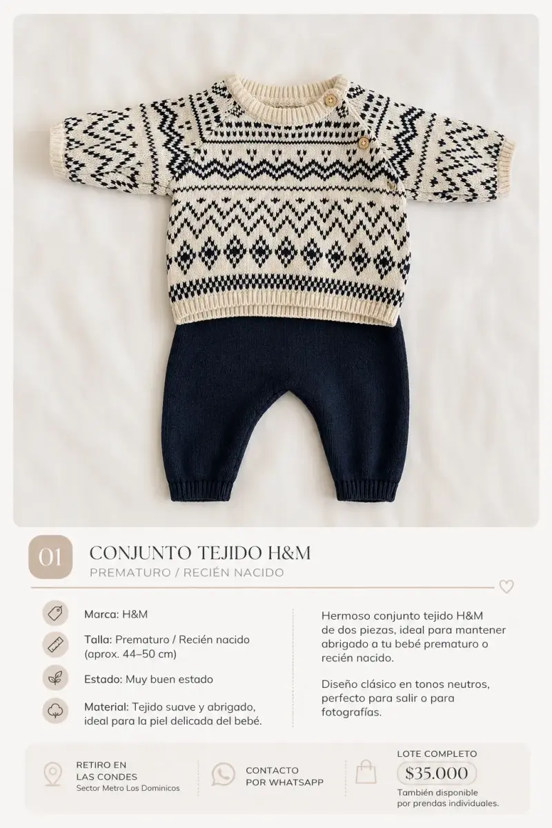Conjunto tejido H&M para bebé prematuro