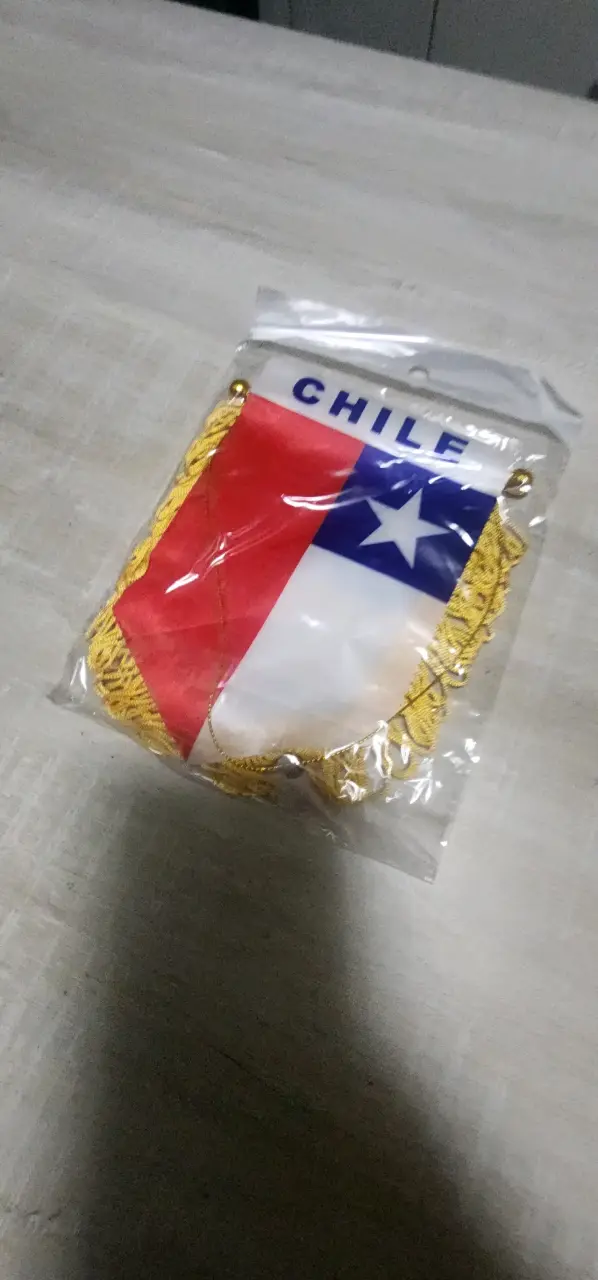 Bandera de Chile con borde dorado para parabrisas - 1
