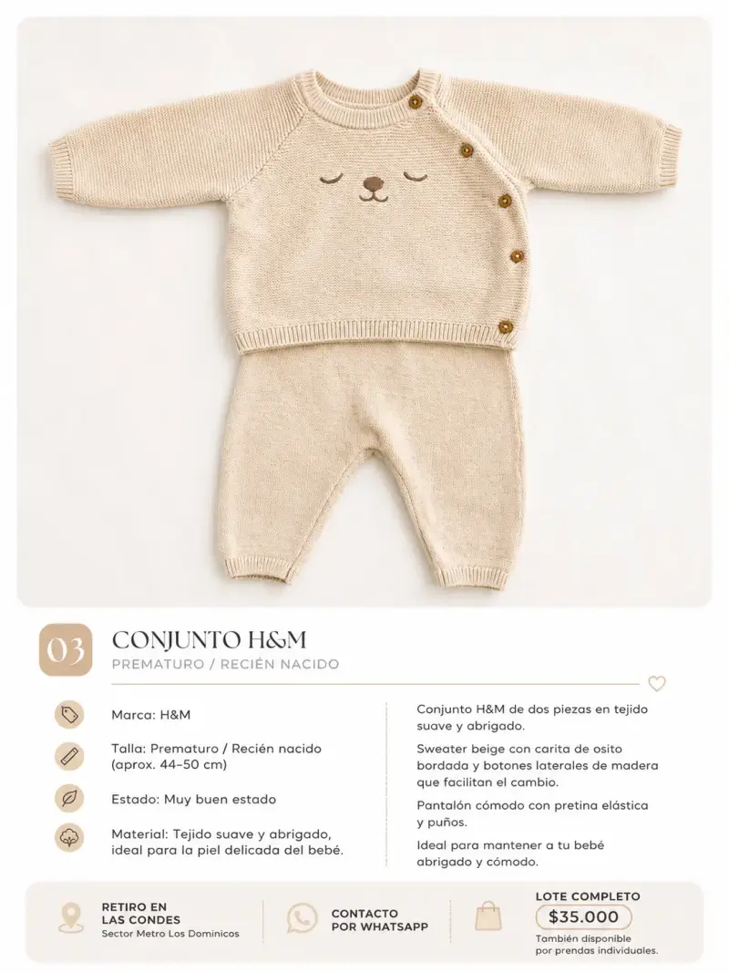 Conjunto H&M para bebé prematuro beige