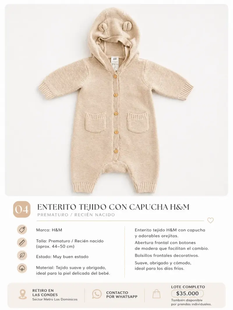 Enterito tejido con capucha H&M para bebé