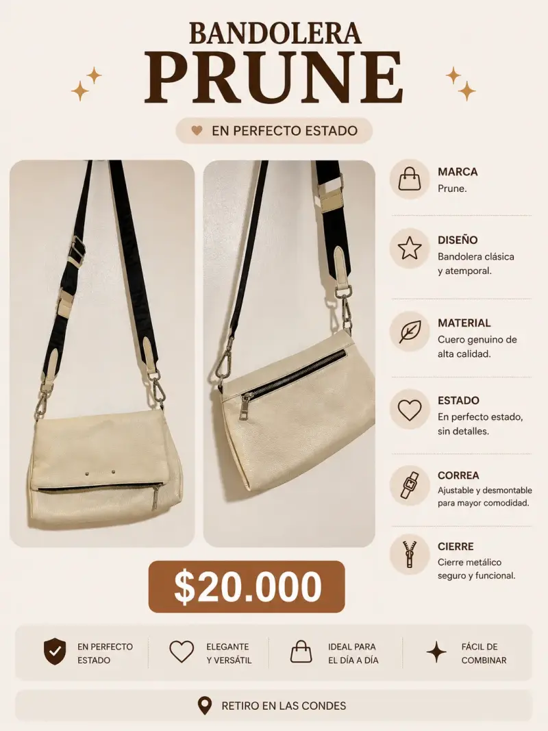 Bandolera Prune de cuero genuino