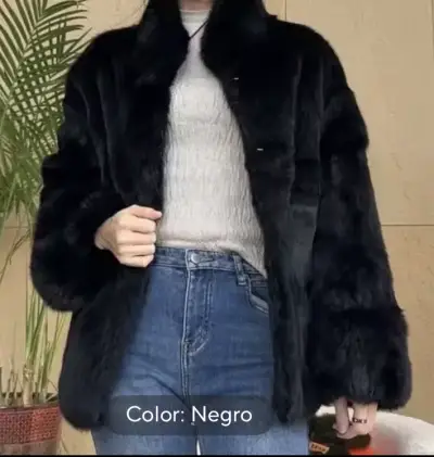 Abrigo de piel natural conejo negro nuevo sin uso - miniatura 1