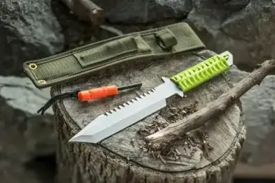 Cuchillo de supervivencia con mango verde y funda - miniatura 1