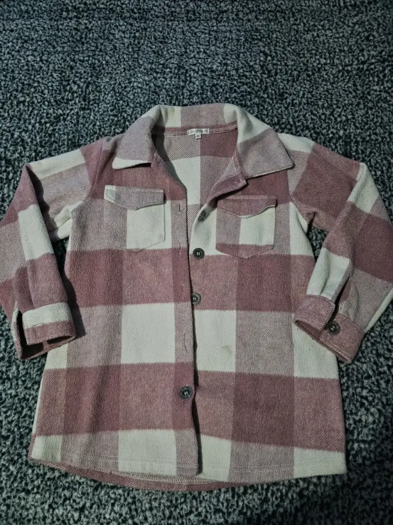 Camisa de franela a cuadros rosados para niña - 1