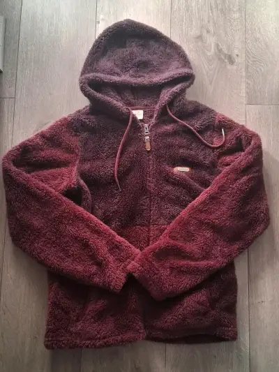 Chaqueta de felpa con capucha color burdeos - miniatura 1