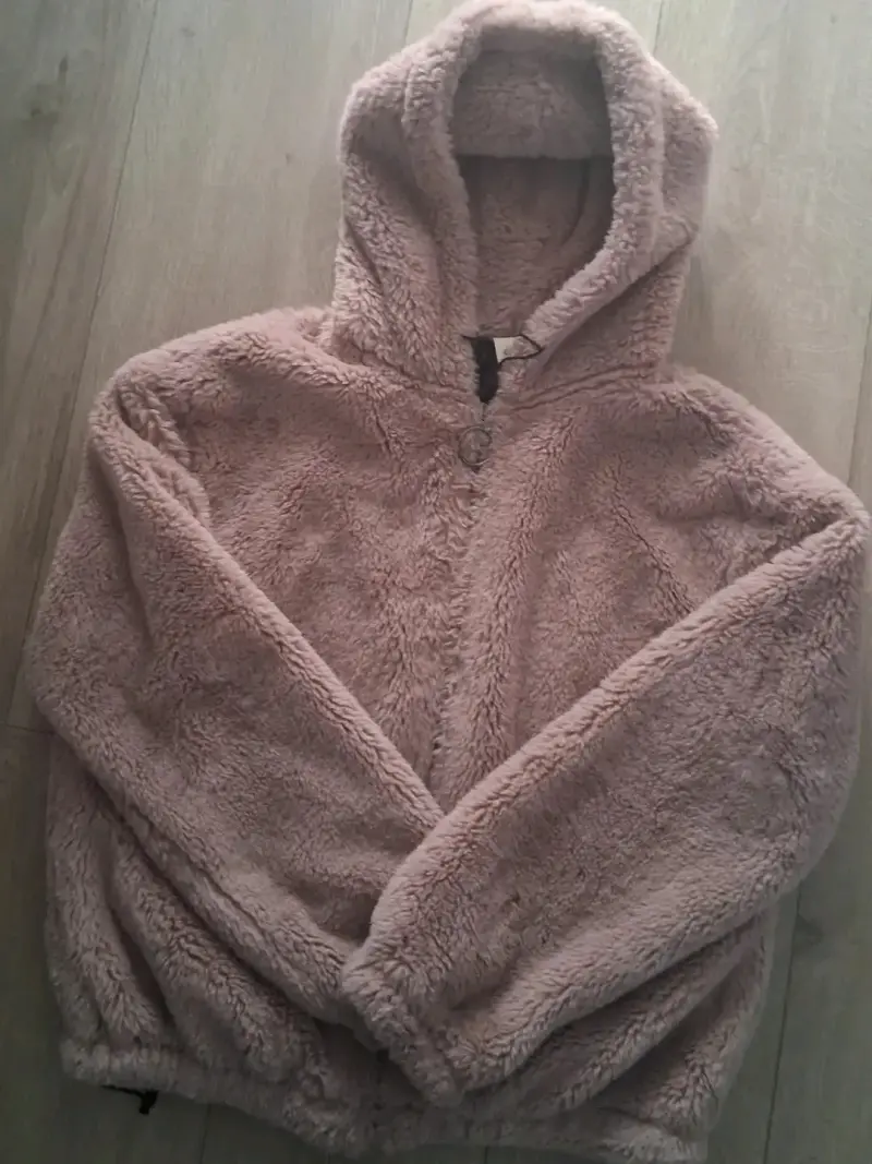 Chaqueta de felpa con capucha color rosa - 1