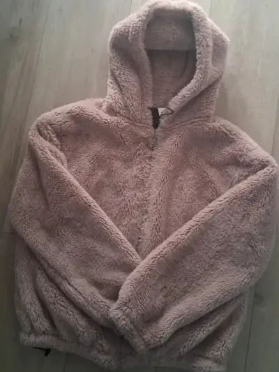 Chaqueta de felpa con capucha color rosa - miniatura 1