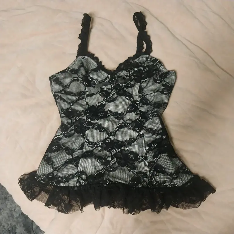 Camisón de encaje negro para mujer - 1