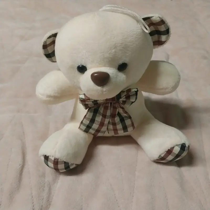 Osito de Peluche Beige con Lazo Cuadros