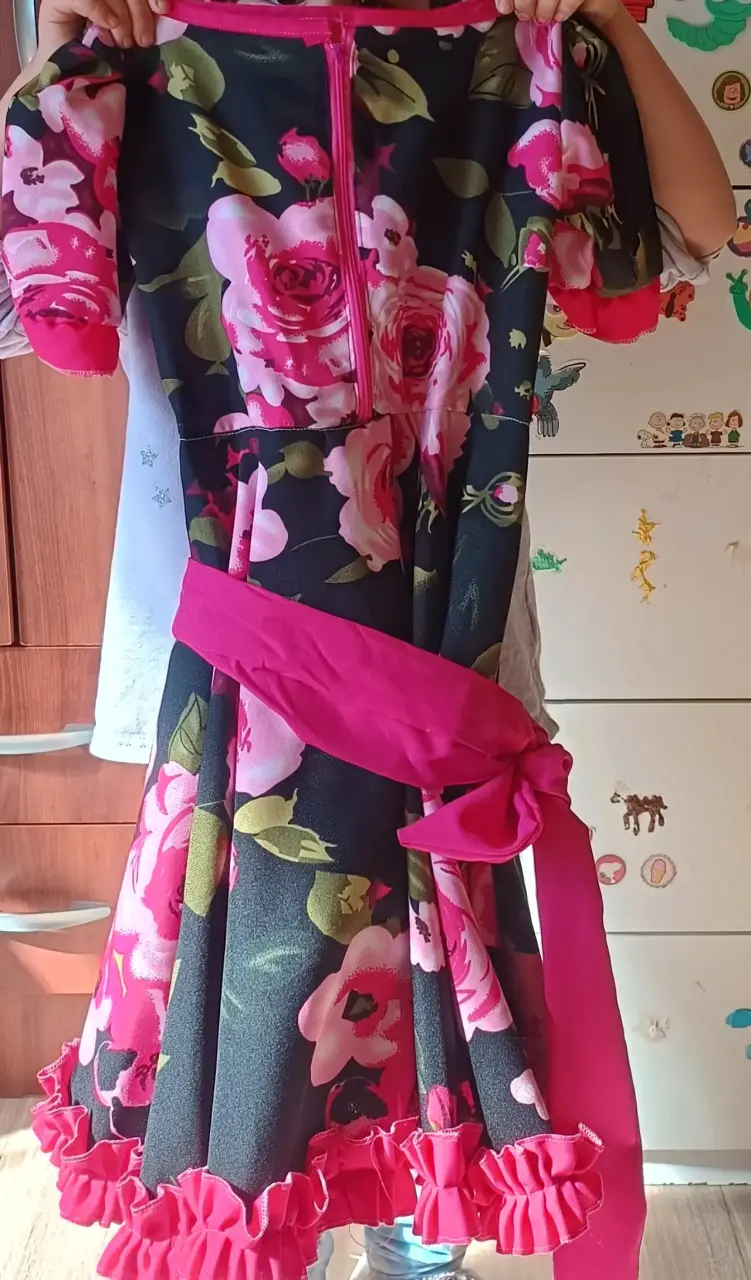 Vestido de huasa china para niña con lazo rosa - 1