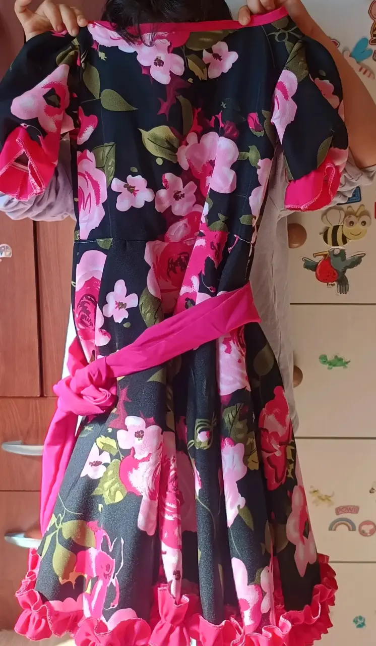 Vestido de huasa china para niña con lazo rosa - 2