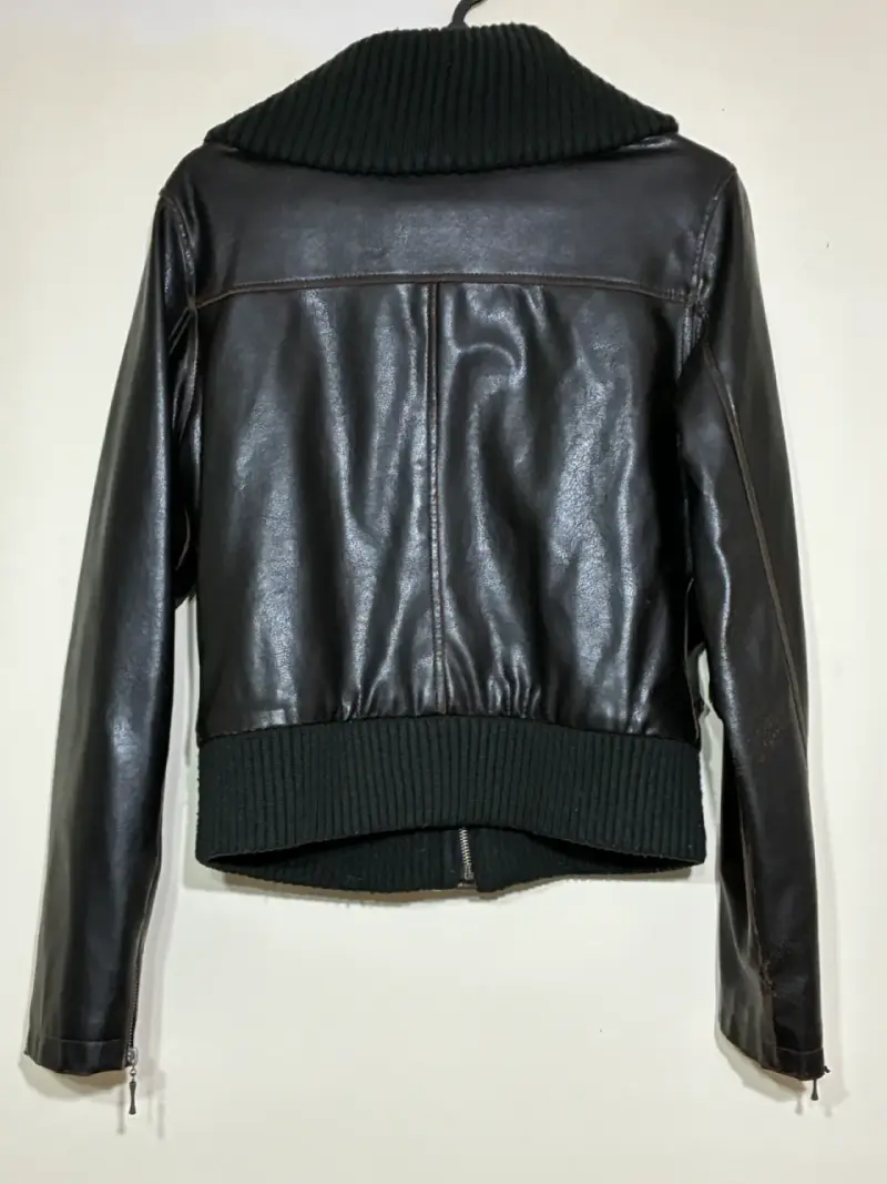Chaqueta de cuero con cuello tejido - Talla M - 2