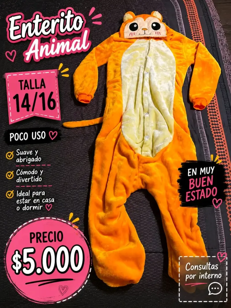 Enterito animal talla 14/16 suave y divertido