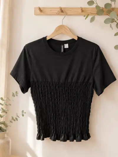 Polera negra elástica de algodón Hym - miniatura 1
