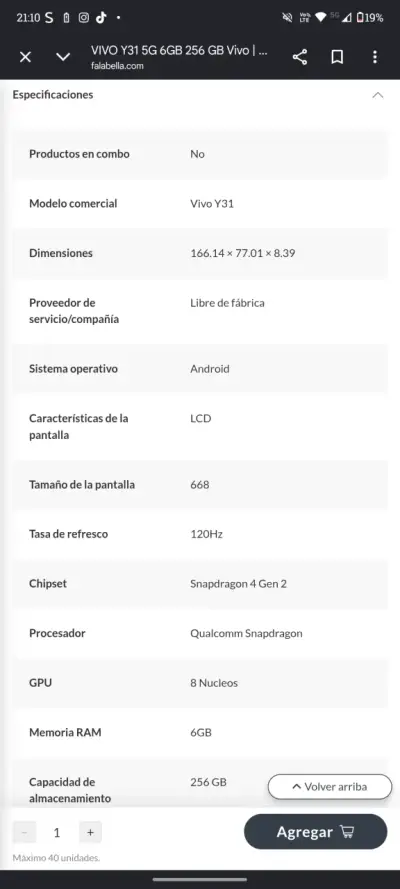 Smartphone Vivo Y31 5G 6GB 256GB Blanco - miniatura 3