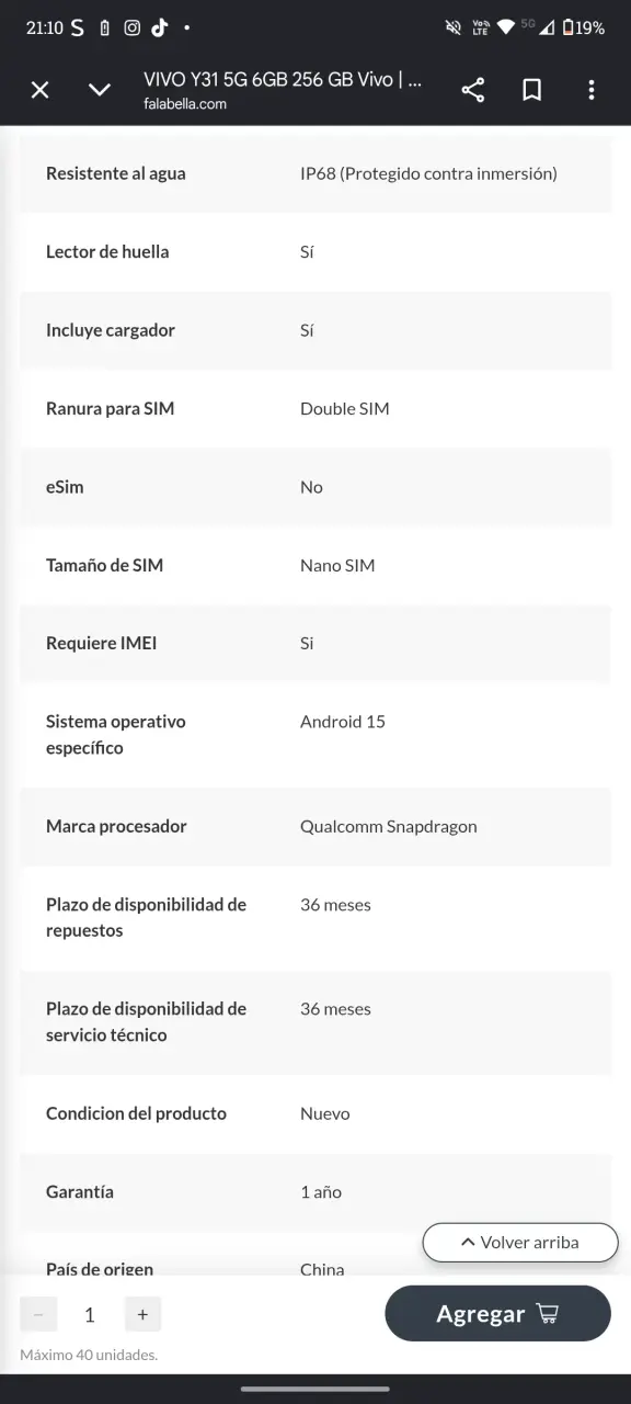 Smartphone Vivo Y31 5G 6GB 256GB Blanco - 5