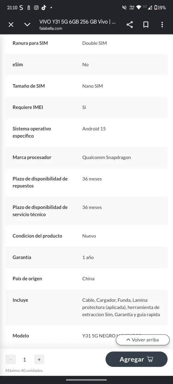Smartphone Vivo Y31 5G 6GB 256GB Blanco - 6