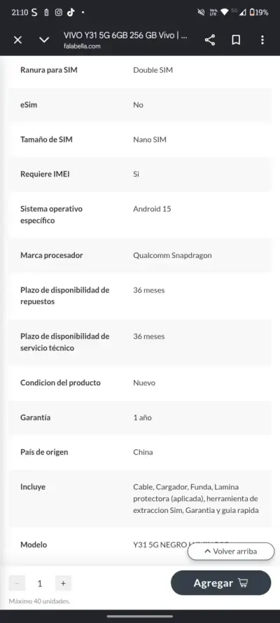 Smartphone Vivo Y31 5G 6GB 256GB Blanco - miniatura 6