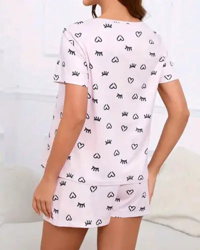 Pijama de maternidad rosa con estampado de corazones - miniatura 3