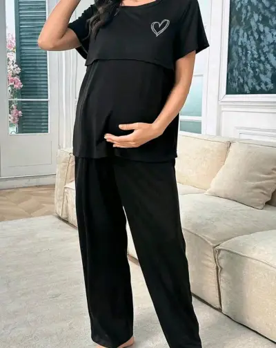 Pijama de Maternidad Negro con Detalles - miniatura 1