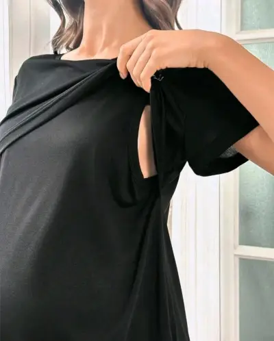 Pijama de Maternidad Negro con Detalles - miniatura 3