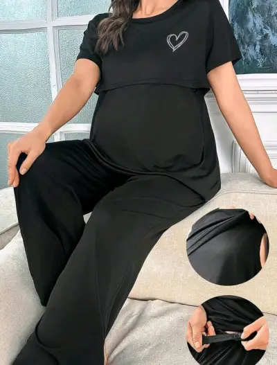 Pijama de Maternidad Negro con Detalles - miniatura 4